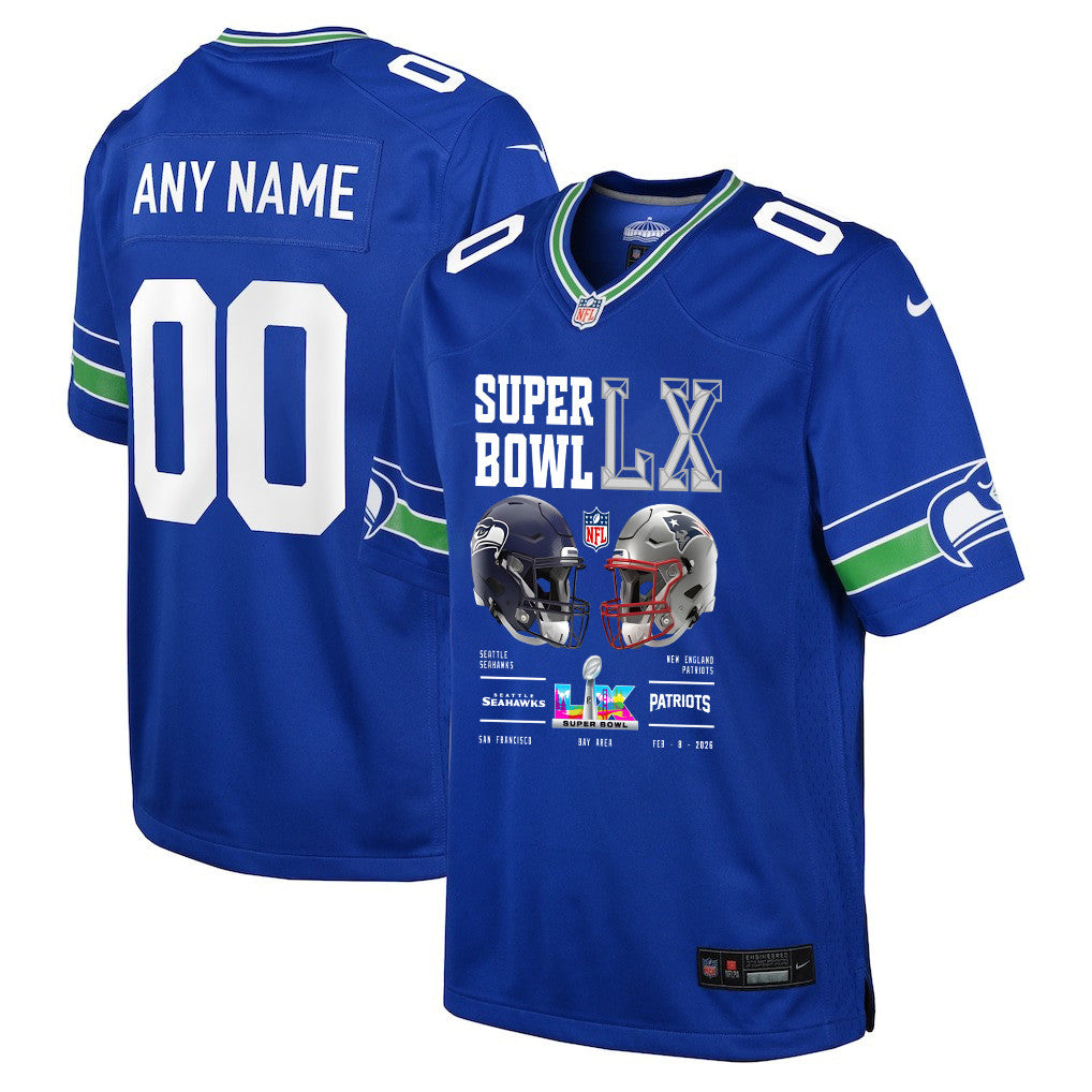 Seattle Seahawks Super Bowl LX Champions Going Head-To-Head Custom Alternate Game YOUTH Jersey - Royal