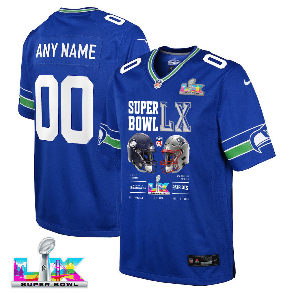 Seattle Seahawks Super Bowl LX Champions Going Head-To-Head Custom Alternate Game YOUTH Jersey - Royal