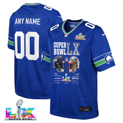 Seattle Seahawks Super Bowl LX Champions Going Head-To-Head Custom Alternate Game YOUTH Jersey - Royal