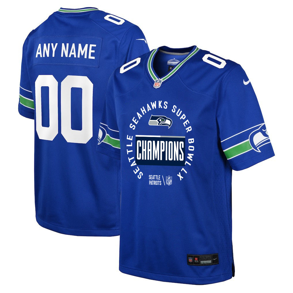Seattle Seahawks Super Bowl LX Champions Personalized Alternate Game YOUTH Jersey - Royal