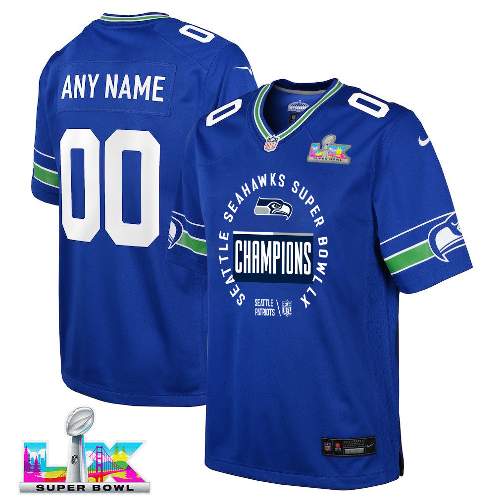 Seattle Seahawks Super Bowl LX Champions Personalized Alternate Game YOUTH Jersey - Royal