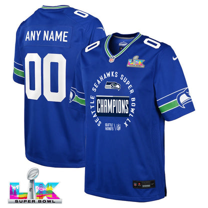 Seattle Seahawks Super Bowl LX Champions Personalized Alternate Game YOUTH Jersey - Royal