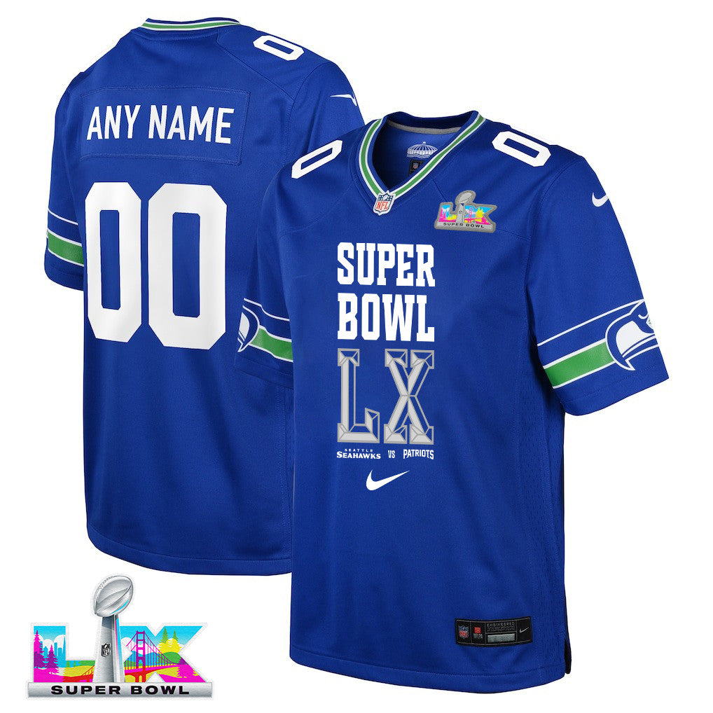 Seattle Seahawks Champions Super Bowl LX Personalized Alternate Game YOUTH Jersey - Royal Edition