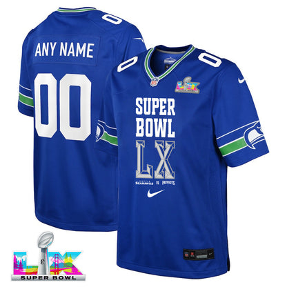 Seattle Seahawks Champions Super Bowl LX Personalized Alternate Game YOUTH Jersey - Royal Edition