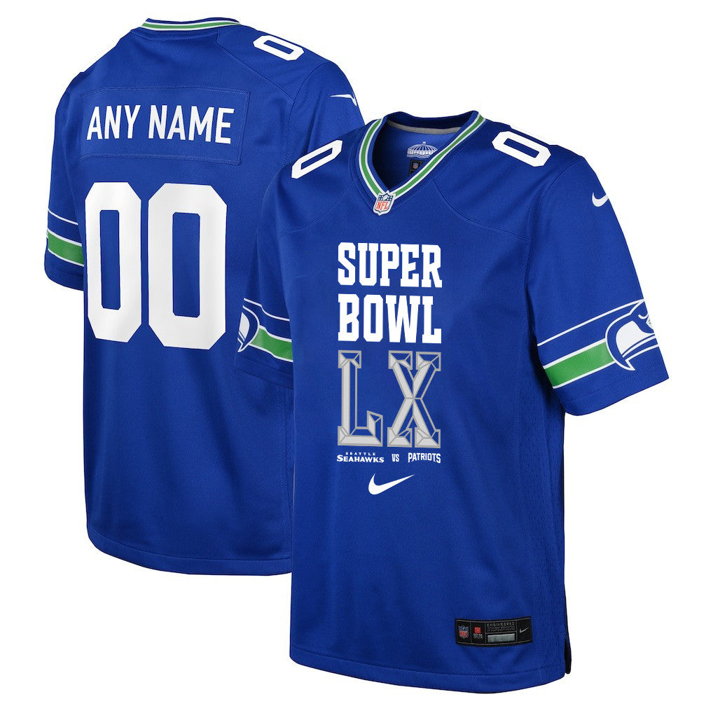 Seattle Seahawks Champions Super Bowl LX Personalized Alternate Game YOUTH Jersey - Royal Edition