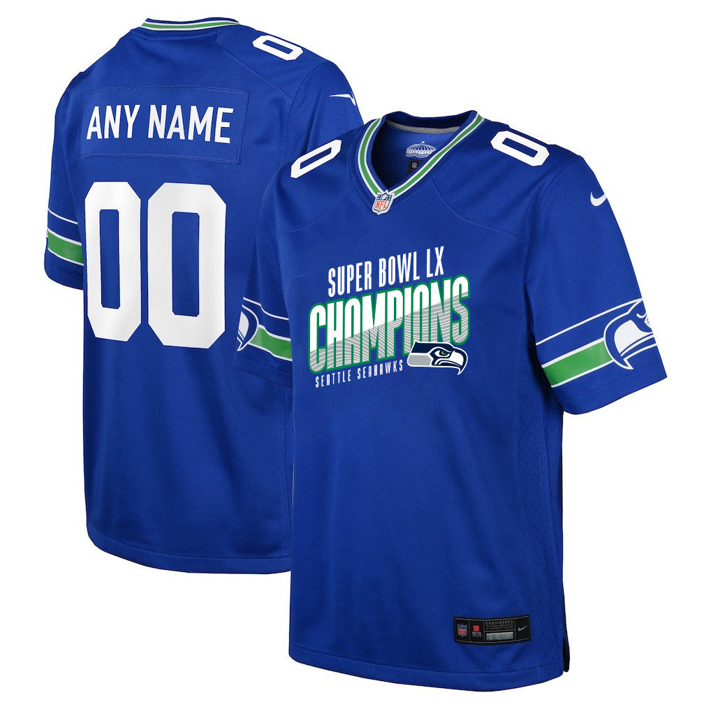 Seattle Seahawks Super Bowl LX Champions For Fan Edition Custom Alternate Game YOUTH Jersey - Royal
