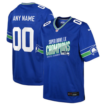 Seattle Seahawks Super Bowl LX Champions For Fan Edition Custom Alternate Game YOUTH Jersey - Royal
