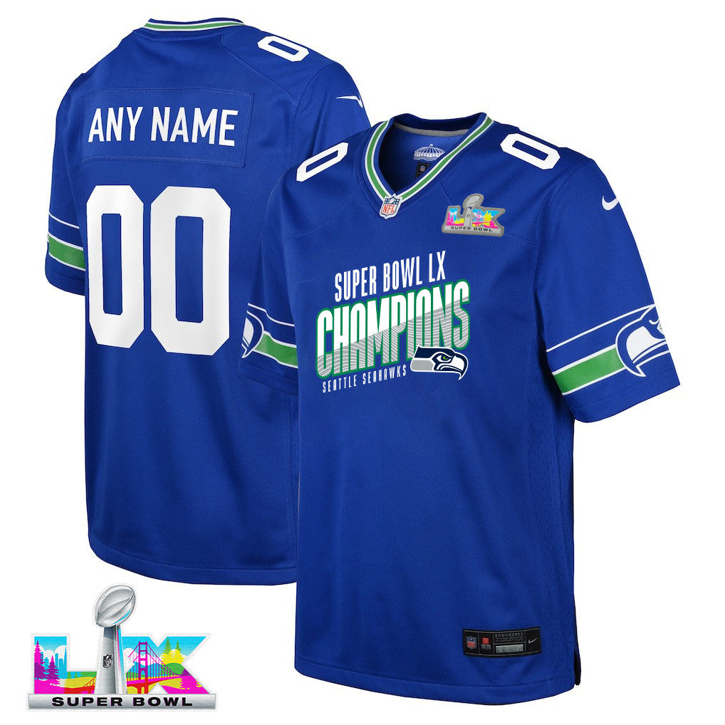 Seattle Seahawks Super Bowl LX Champions For Fan Edition Custom Alternate Game YOUTH Jersey - Royal