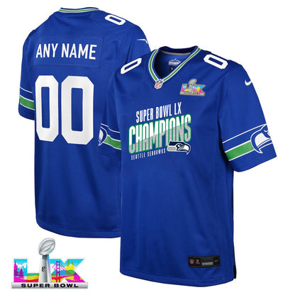 Seattle Seahawks Super Bowl LX Champions For Fan Edition Custom Alternate Game YOUTH Jersey - Royal