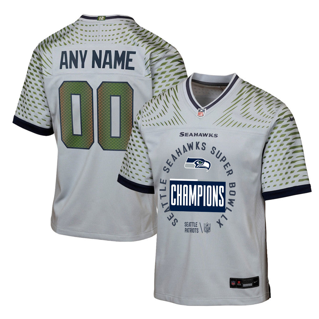 Seattle Seahawks Super Bowl LX Champions Personalized Rivalries Collection Game YOUTH Jersey - Gray