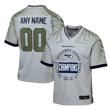 Seattle Seahawks Super Bowl LX Champions Personalized Rivalries Collection Game YOUTH Jersey - Gray