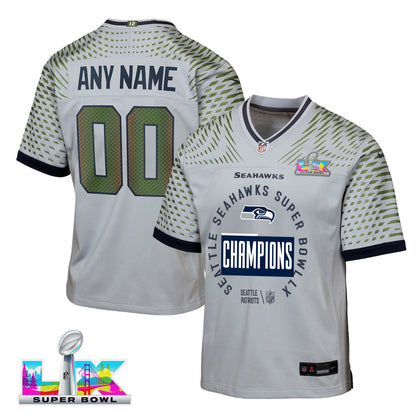 Seattle Seahawks Super Bowl LX Champions Personalized Rivalries Collection Game YOUTH Jersey - Gray