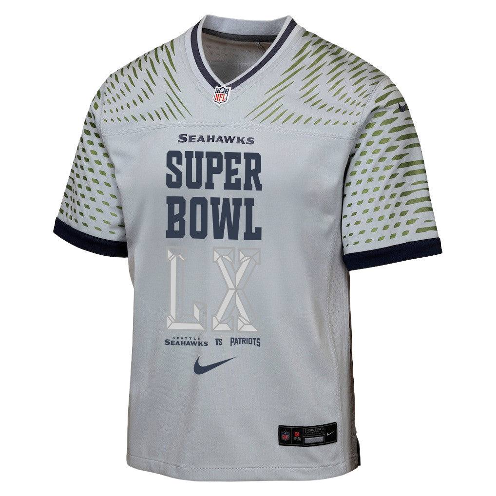 Seattle Seahawks Champions Super Bowl LX Personalized Rivalries Collection Game YOUTH Jersey - Gray Edition