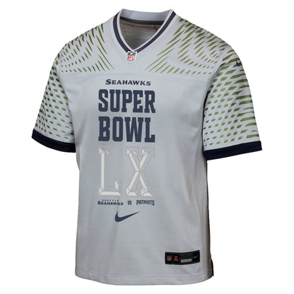 Seattle Seahawks Champions Super Bowl LX Personalized Rivalries Collection Game YOUTH Jersey - Gray Edition