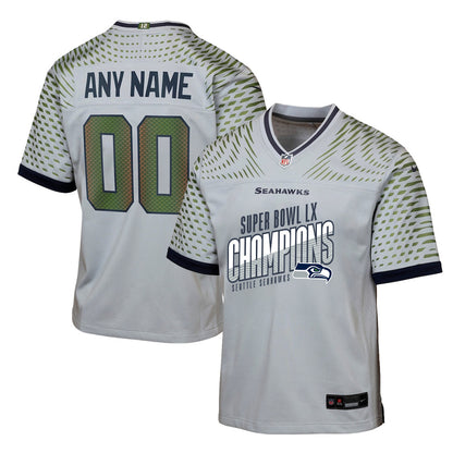 Seattle Seahawks Super Bowl LX Champions For Fan Edition Custom Rivalries Collection Game YOUTH Jersey - Gray