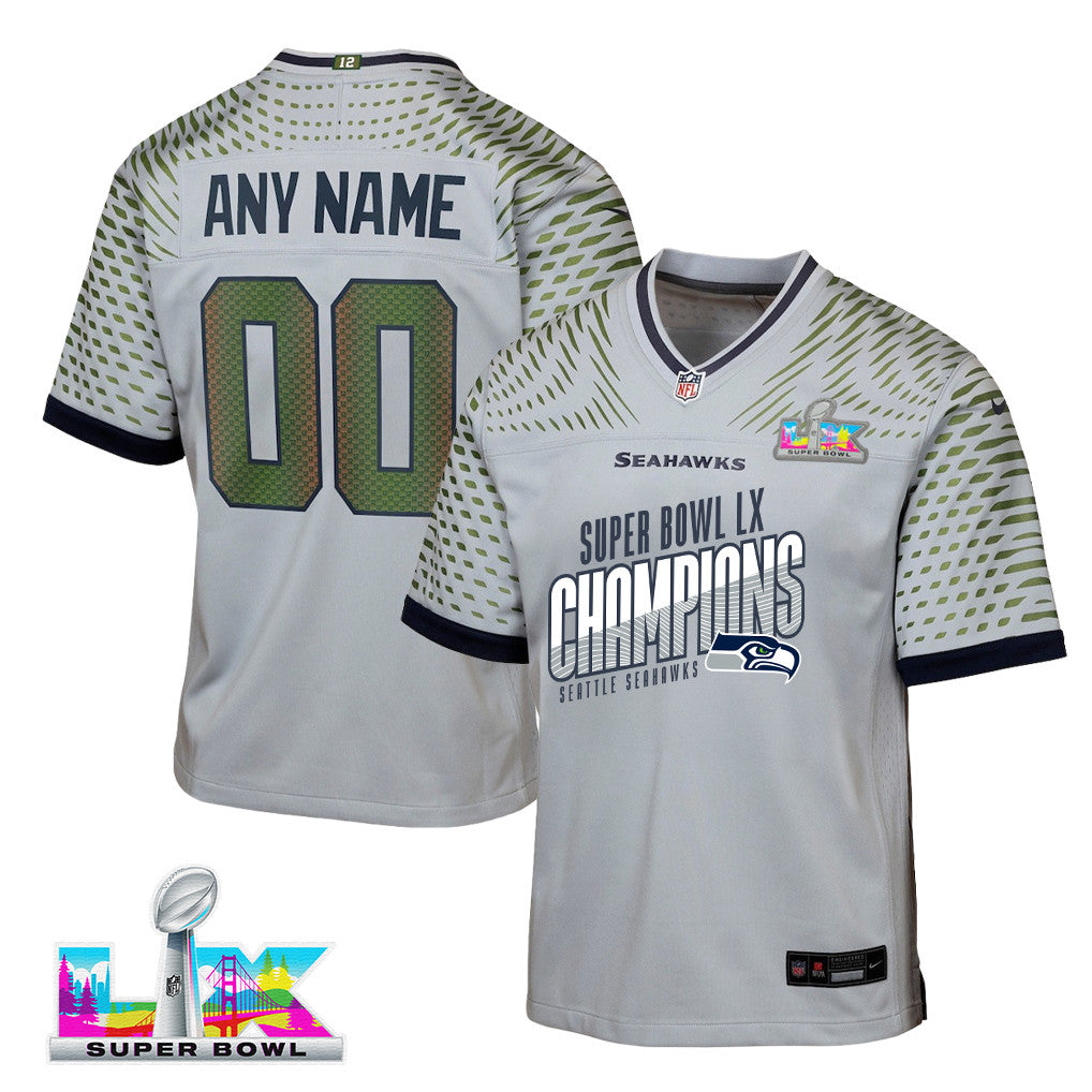 Seattle Seahawks Super Bowl LX Champions For Fan Edition Custom Rivalries Collection Game YOUTH Jersey - Gray