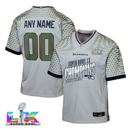 Seattle Seahawks Super Bowl LX Champions For Fan Edition Custom Rivalries Collection Game YOUTH Jersey - Gray