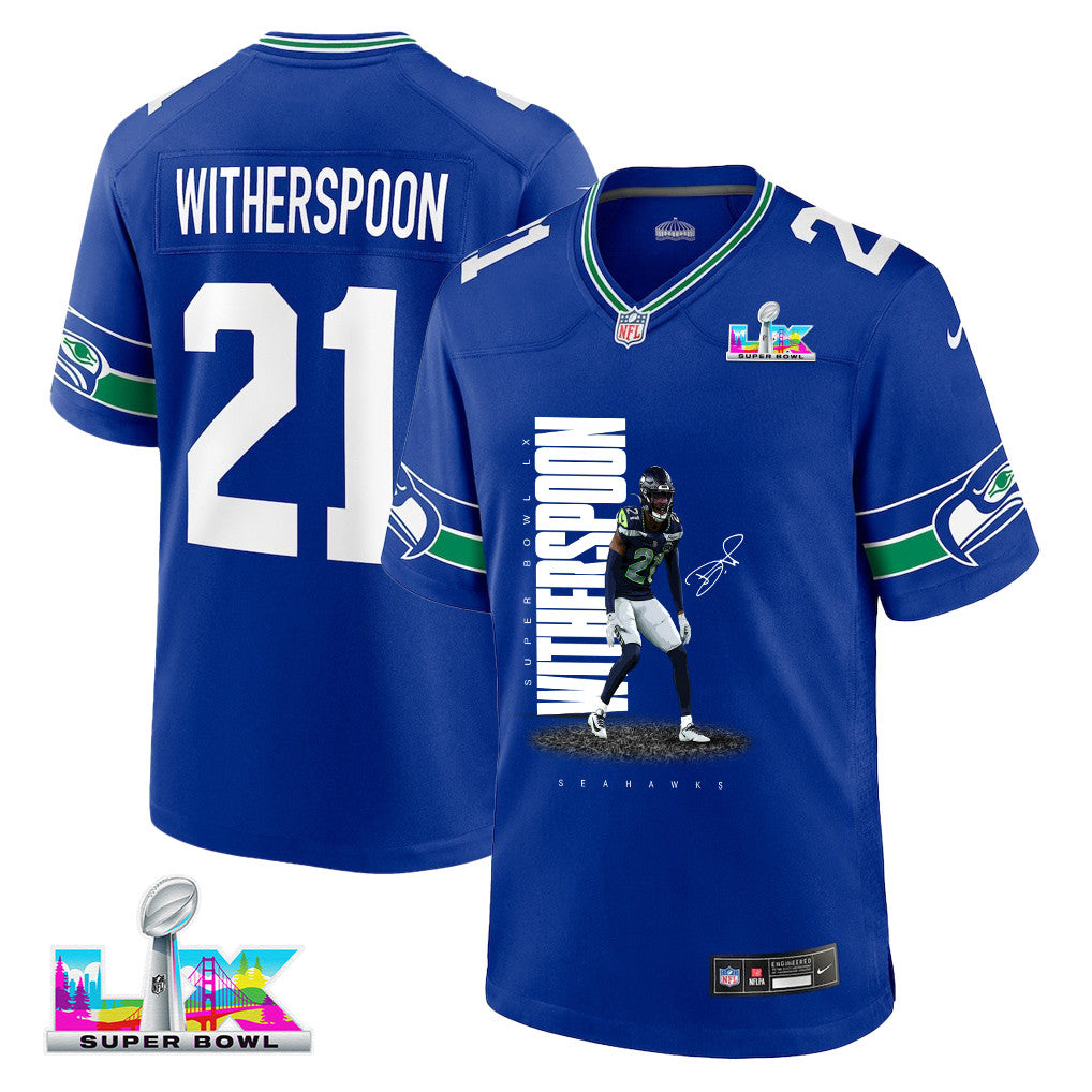 Devon Witherspoon 21 Seattle Seahawks Super Bowl LX Explosive Playmaker Jersey – Royal Blue