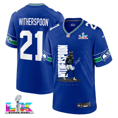 Devon Witherspoon 21 Seattle Seahawks Super Bowl LX Explosive Playmaker Jersey – Royal Blue