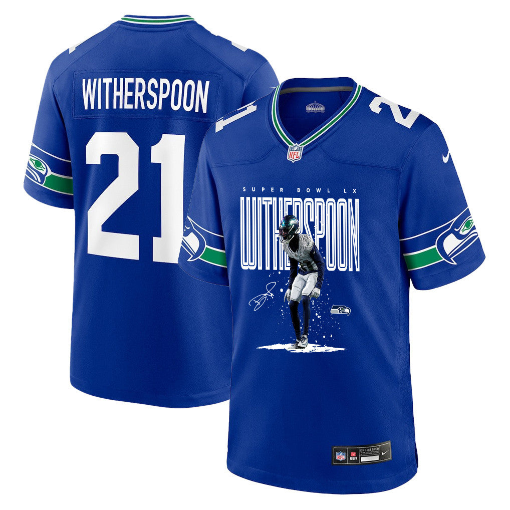 Devon Witherspoon 21 Seattle Seahawks Super Bowl LX Rising Star Jersey – Royal Blue