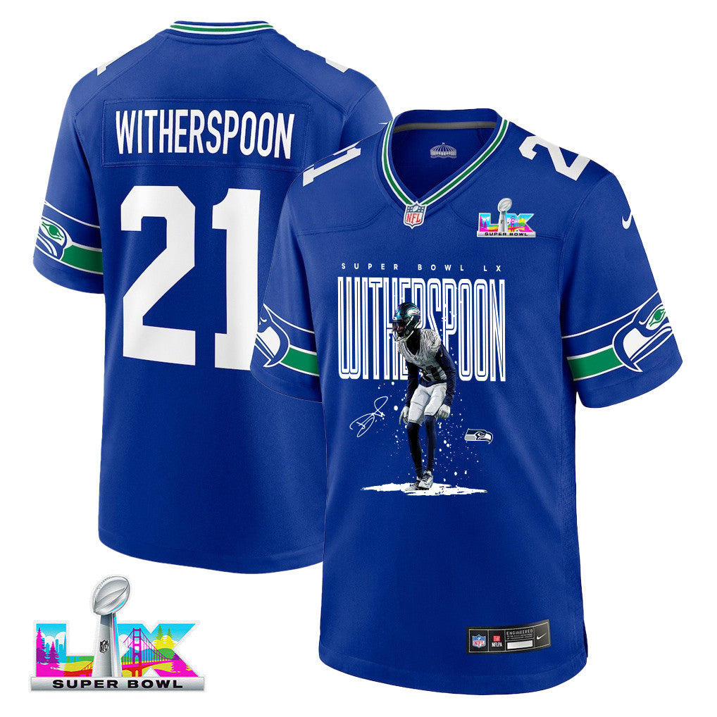 Devon Witherspoon 21 Seattle Seahawks Super Bowl LX Rising Star Jersey – Royal Blue
