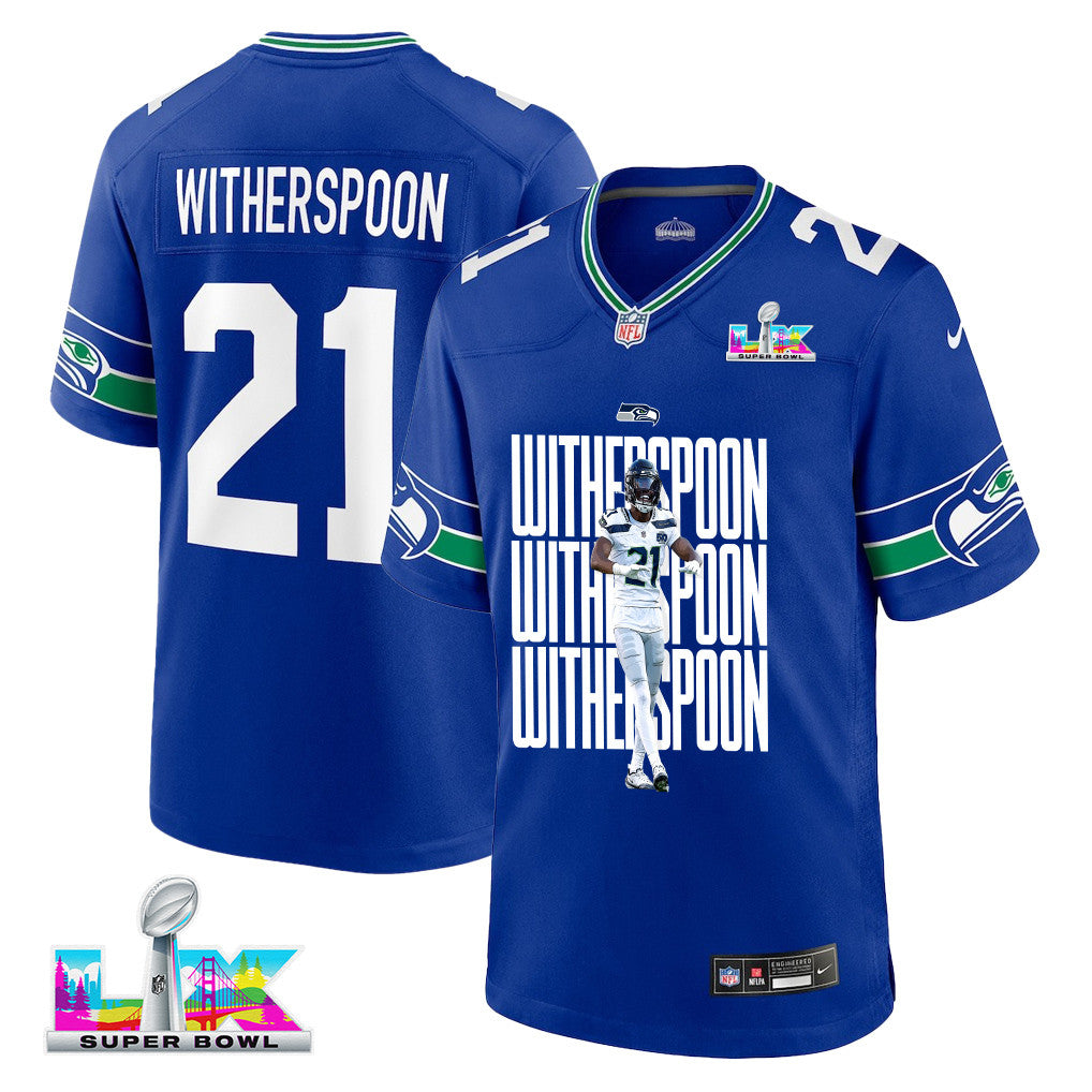 Devon Witherspoon 21 Seattle Seahawks Super Bowl LX Electric Run Threat Jersey – Royal Blue
