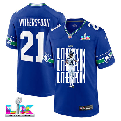 Devon Witherspoon 21 Seattle Seahawks Super Bowl LX Electric Run Threat Jersey – Royal Blue