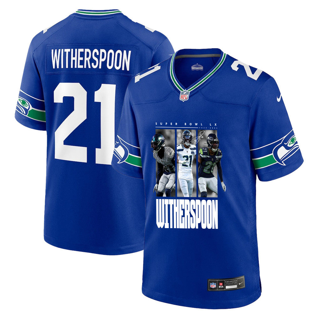 Devon Witherspoon 21 Seattle Seahawks Super Bowl LX Breakaway Speed Jersey – Royal Blue