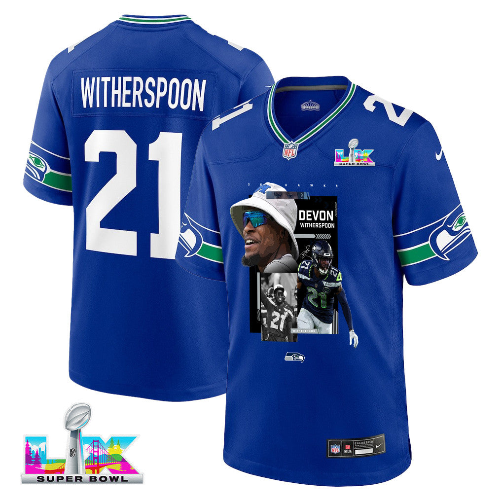 Devon Witherspoon 21 Seattle Seahawks Super Bowl LX Backfield Beast Jersey – Royal Blue