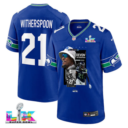 Devon Witherspoon 21 Seattle Seahawks Super Bowl LX Backfield Beast Jersey – Royal Blue