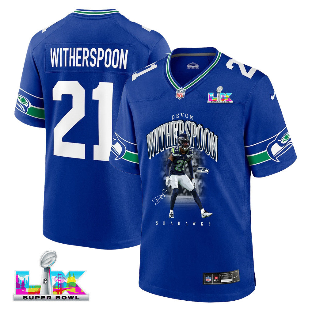 Devon Witherspoon 21 Seattle Seahawks Super Bowl LX Dynamic Ground Game Jersey – Royal Blue