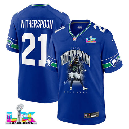 Devon Witherspoon 21 Seattle Seahawks Super Bowl LX Dynamic Ground Game Jersey – Royal Blue