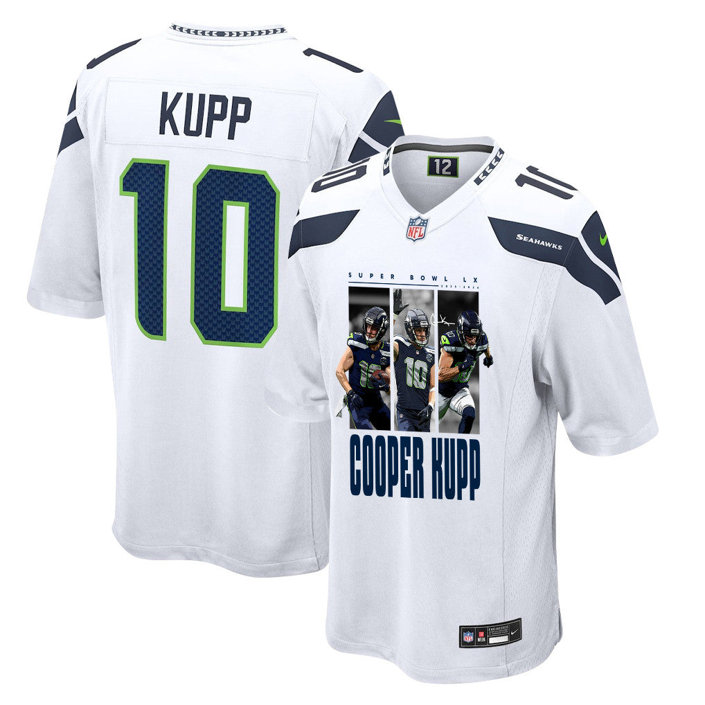 Cooper Kupp 10 Seattle Seahawks Super Bowl LX Electric Run Threat Jersey – White