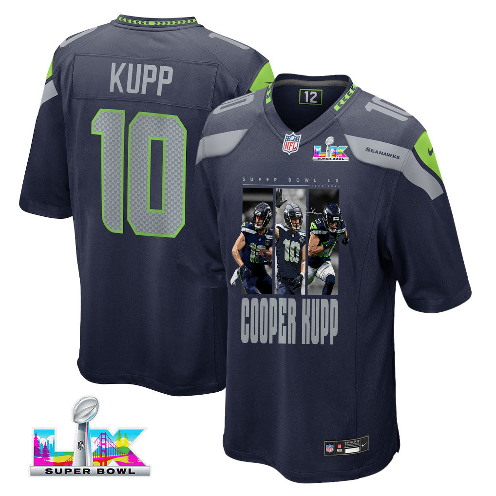 Cooper Kupp 10 Seattle Seahawks Super Bowl LX Electric Run Threat Jersey – Navy