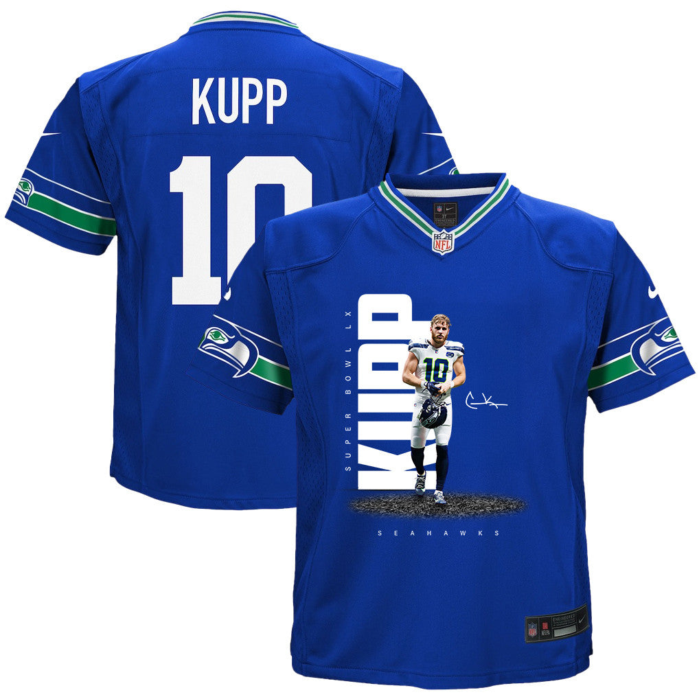 Cooper Kupp 10 Seattle Seahawks Super Bowl LX High-Impact Performer YOUTH Game Jersey– Royal Blue