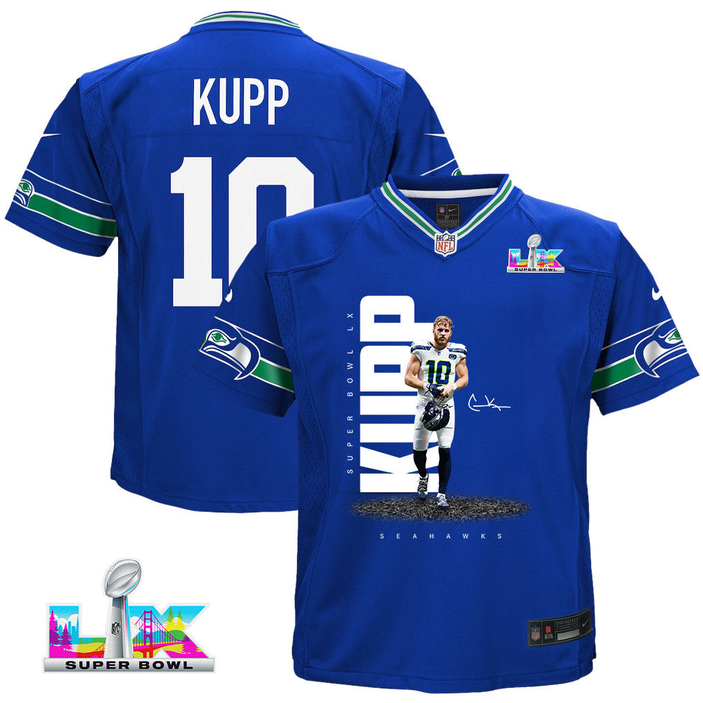 Cooper Kupp 10 Seattle Seahawks Super Bowl LX High-Impact Performer YOUTH Game Jersey– Royal Blue