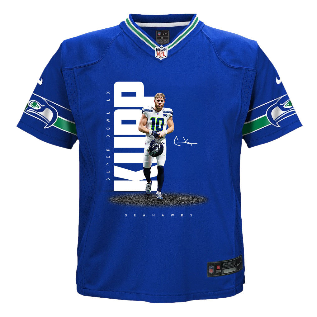 Cooper Kupp 10 Seattle Seahawks Super Bowl LX High-Impact Performer YOUTH Game Jersey– Royal Blue