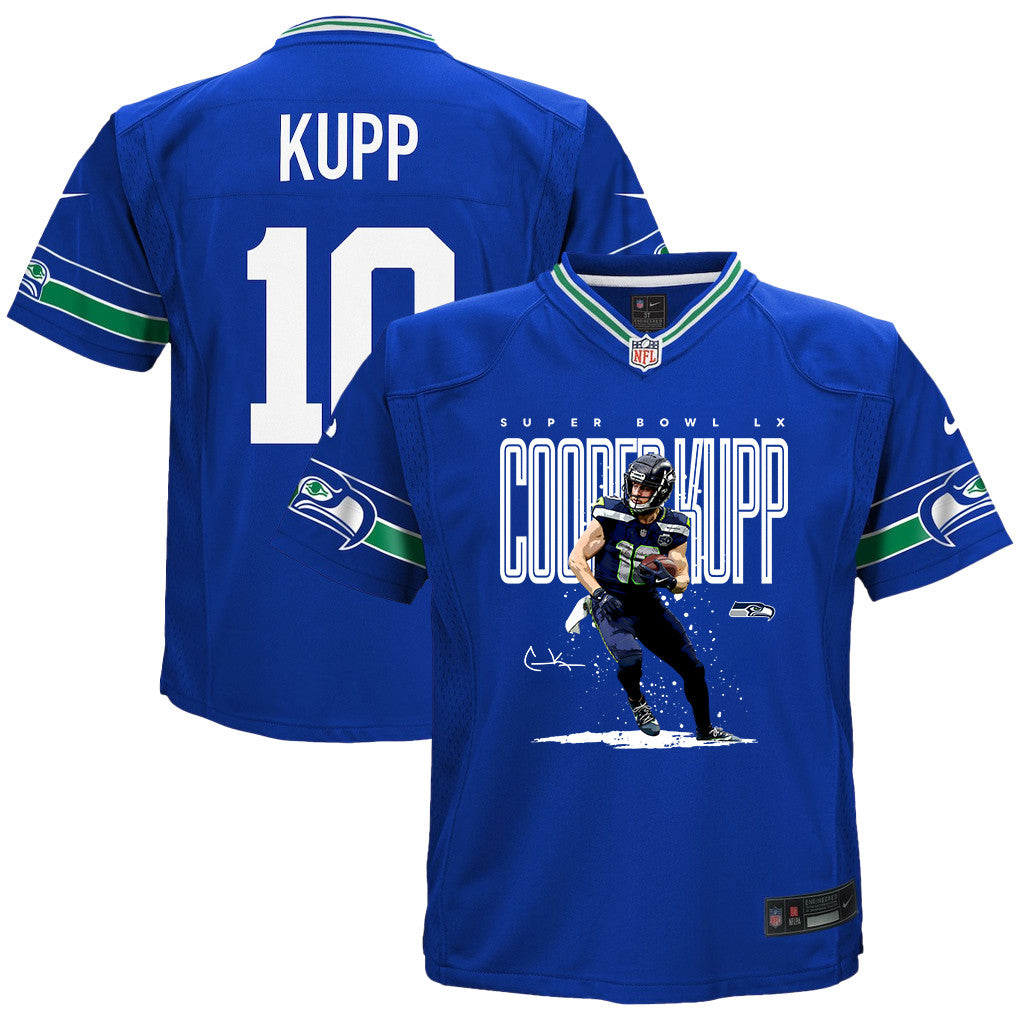 Cooper Kupp 10 Seattle Seahawks Super Bowl LX Fan-Favorite Icon YOUTH Game Jersey– Royal Blue