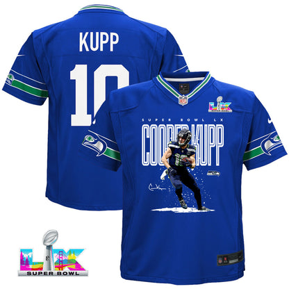 Cooper Kupp 10 Seattle Seahawks Super Bowl LX Fan-Favorite Icon YOUTH Game Jersey– Royal Blue