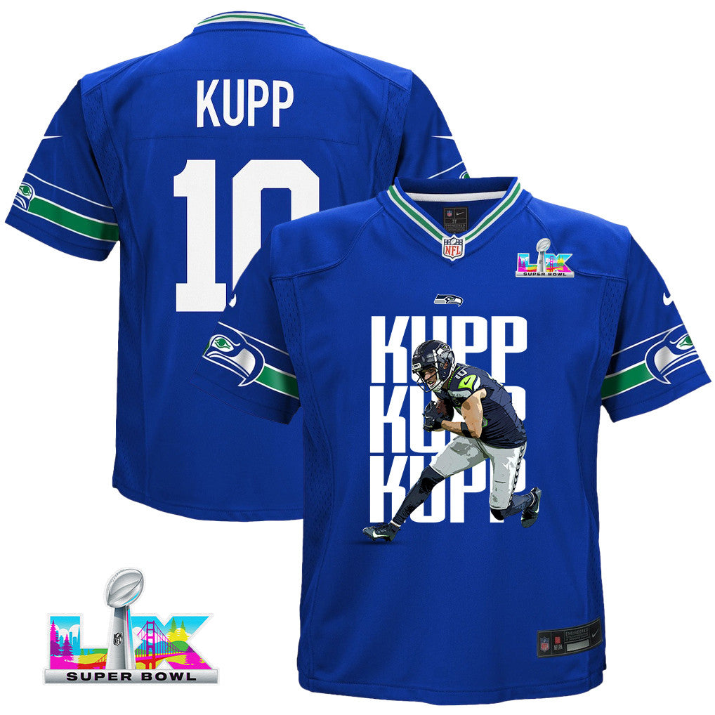 Cooper Kupp 10 Seattle Seahawks Super Bowl LX Offensive Powerhouse YOUTH Game Jersey– Royal Blue
