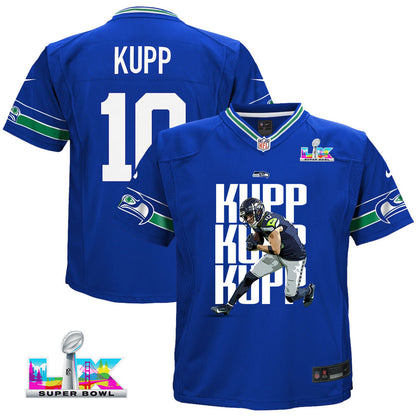 Cooper Kupp 10 Seattle Seahawks Super Bowl LX Offensive Powerhouse YOUTH Game Jersey– Royal Blue