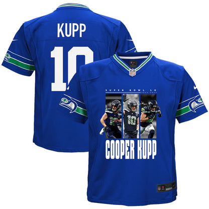 Cooper Kupp 10 Seattle Seahawks Super Bowl LX Championship-Ready YOUTH Game Jersey– Royal Blue
