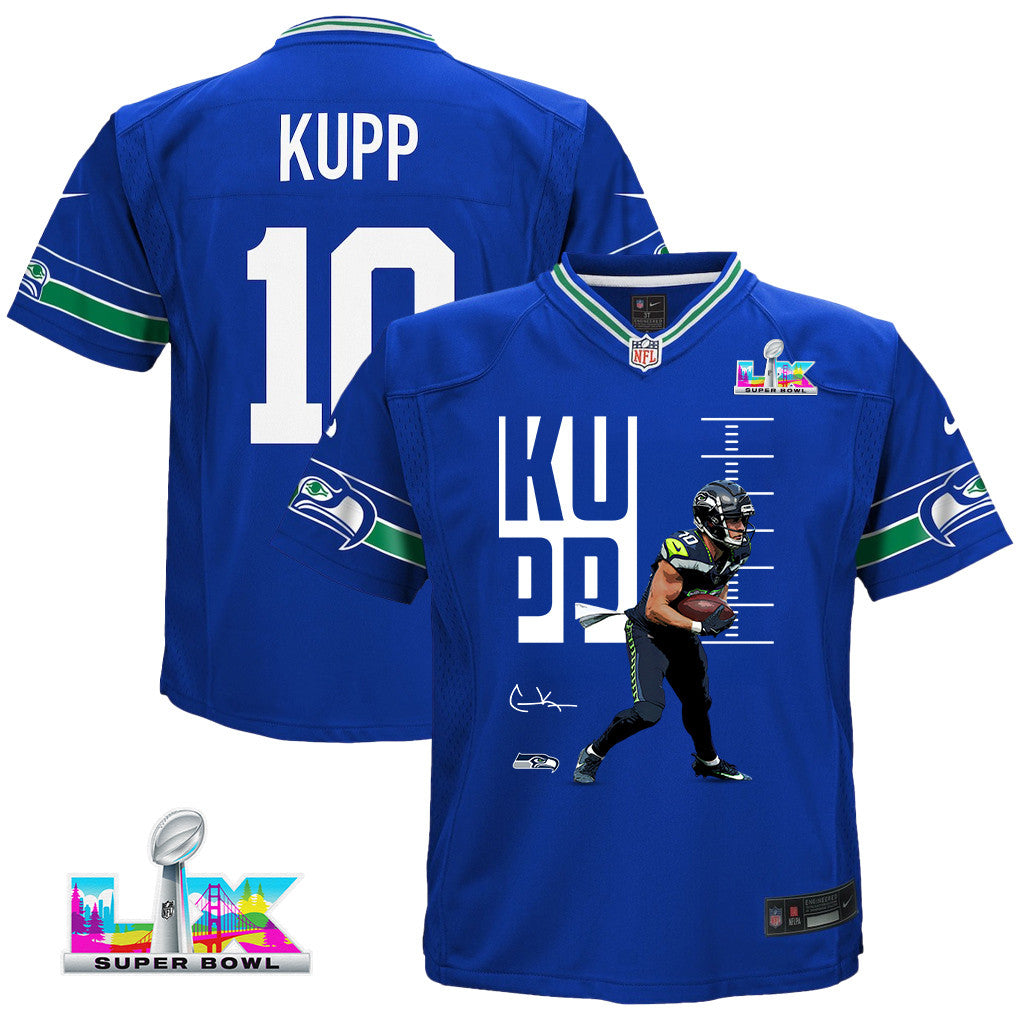 Cooper Kupp 10 Seattle Seahawks Super Bowl LX Game-Breaking Star YOUTH Game Jersey– Royal Blue