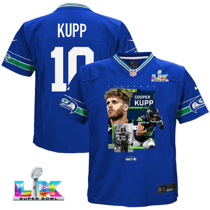 Cooper Kupp 10 Seattle Seahawks Super Bowl LX Dominant Playmaker YOUTH Game Jersey – Royal Blue