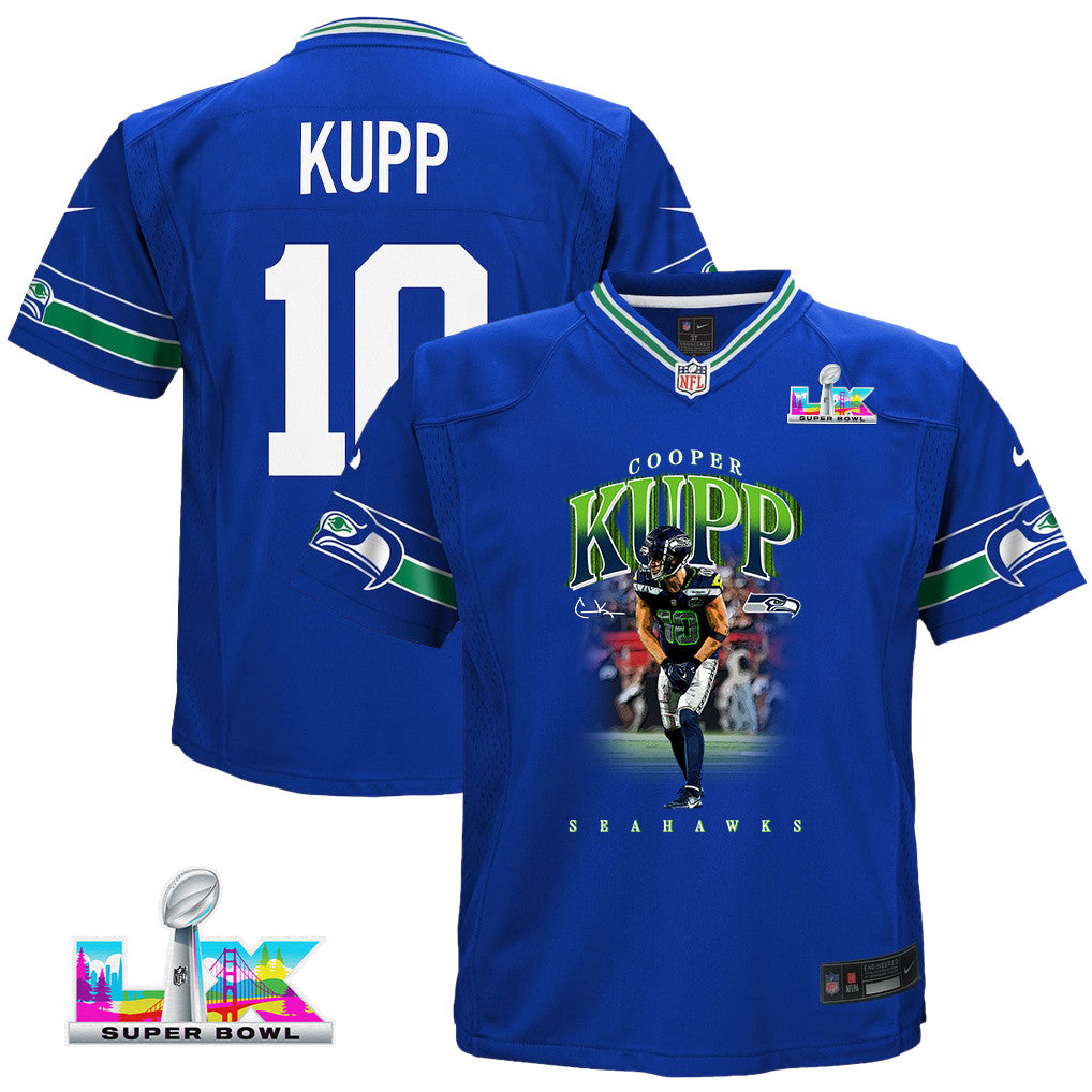 Cooper Kupp 10 Seattle Seahawks Super Bowl LX High-Impact Performer YOUTH Jersey – Royal Blue