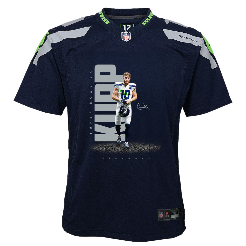 Cooper Kupp 10 Seattle Seahawks Super Bowl LX High-Impact Performer YOUTH Game Jersey– Navy