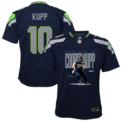 Cooper Kupp 10 Seattle Seahawks Super Bowl LX Fan-Favorite Icon YOUTH Game Jersey– Navy