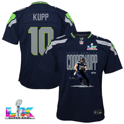 Cooper Kupp 10 Seattle Seahawks Super Bowl LX Fan-Favorite Icon YOUTH Game Jersey– Navy
