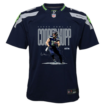 Cooper Kupp 10 Seattle Seahawks Super Bowl LX Fan-Favorite Icon YOUTH Game Jersey– Navy