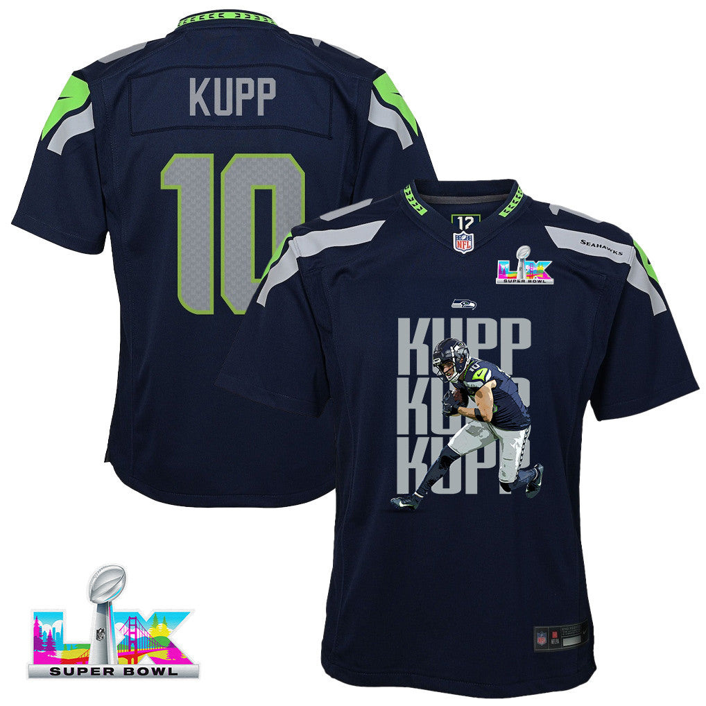 Cooper Kupp 10 Seattle Seahawks Super Bowl LX Offensive Powerhouse YOUTH Game Jersey– Navy